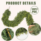 12Ft Christmas Garland, Real Touch Cedar Garland, Realistic Faux Pine Garland, alternate view 2