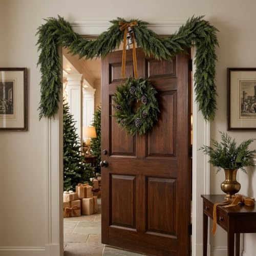 12Ft Christmas Garland, Real Touch Cedar Garland, Realistic Faux Pine Garland, alternate view 5