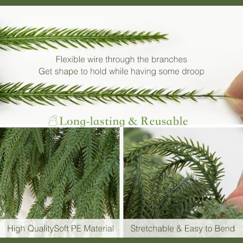 12FT Christmas Norfolk Pine Garland Real Touch for Mantle Decoration, alternate view 6