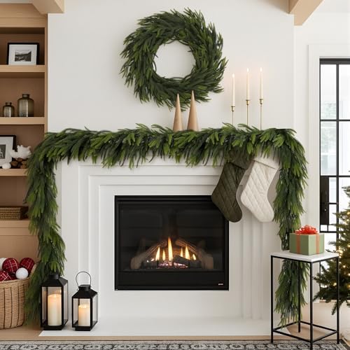 12FT Christmas Norfolk Pine Garland Real Touch Pine Artificial Garlands Faux Greenery Garland Winter Christmas, alternate