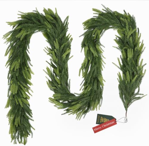 12FT Christmas Norfolk Pine Garland Real Touch Pine Artificial Garlands Faux Greenery Garland Winter Christmas, alternate