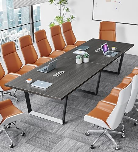 12FT Conference Table with Cable Management Grommets - Modern Rectangle Office Meeting/Boardroom Table with