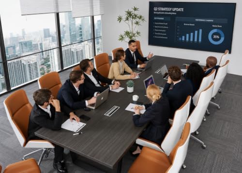 12FT Conference Table with Cable Management Grommets - Modern Rectangle Office Meeting/Boardroom Table with, alternate view 2