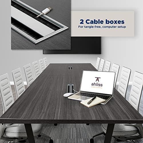 12FT Conference Table with Cable Management Grommets - Modern Rectangle Office Meeting/Boardroom Table with, alternate view 5