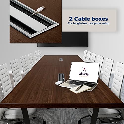 12FT Conference Table with Cable Management Grommets - Modern Rectangle Office Meeting/Boardroom Table with, alternate view 4