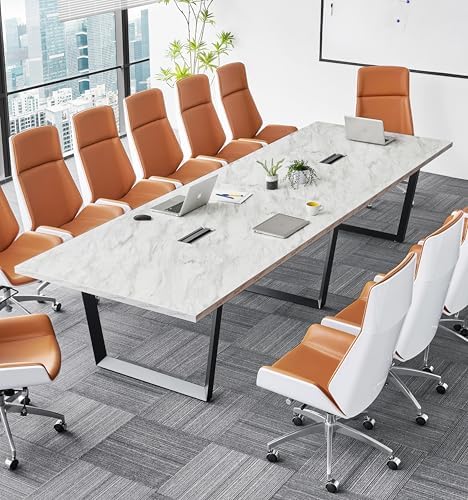 12FT Conference Table with Cable Management Grommets - Modern Rectangle Office Meeting/Boardroom Table with