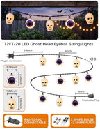12FT Halloween String Lights with 20 LED Eyeball Skull Lights, alternate view 2