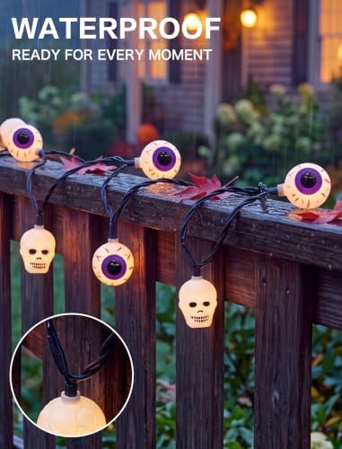 12FT Halloween String Lights with 20 LED Eyeball Skull Lights, alternate view 5