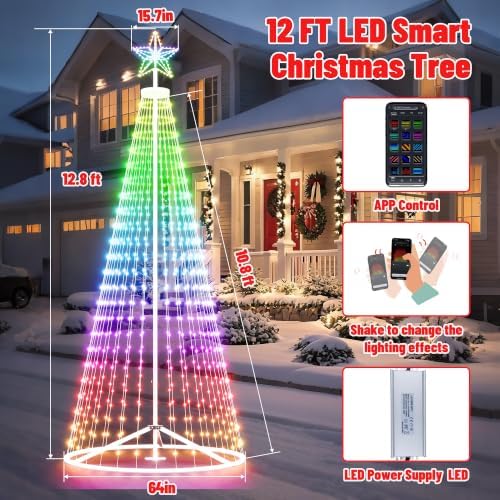 12FT Outdoor Christmas Tree - Smart Christmas Tree Outdoor Lighted Decoration, x-mas Star Tree Bluetooth App, alternate view