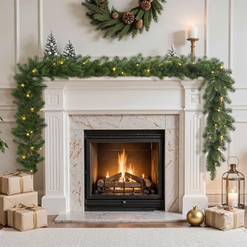 12FT Pre-Lit Christmas Garland, Lighted Norfolk Pine Garland in Green