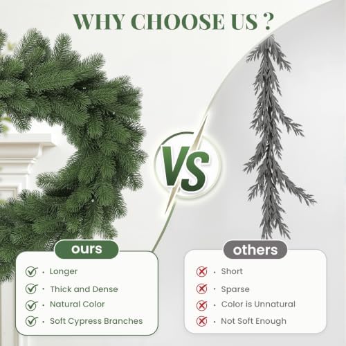 12FT Pre-Lit Christmas Garland, Lighted Norfolk Pine Garland in Green, alternate view 4