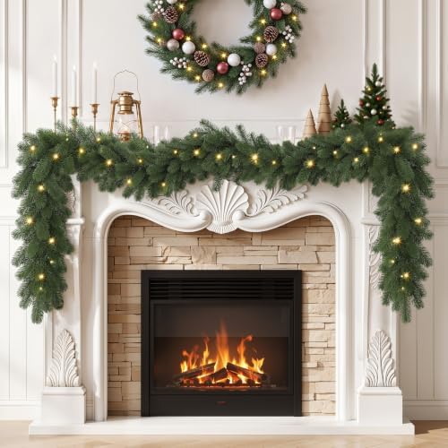 12FT Pre-Lit Christmas Garland, Lighted Norfolk Pine Garland in Green, alternate view 6