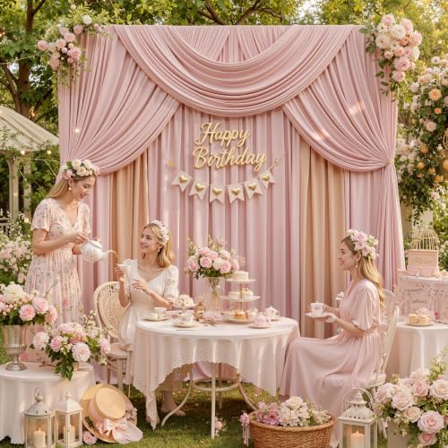 12ft x 10ft Dusty Pink Backdrop Curtains for Parties, Wrinkle Free 2 Panels Photo Backdrop Drapes Back Drop, alternate view 5