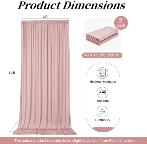 12ft x 10ft Dusty Pink Backdrop Curtains for Parties, Wrinkle Free 2 Panels Photo Backdrop Drapes Back Drop, alternate view 6