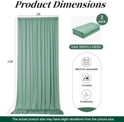 12ft x 10ft Grayish Green Backdrop Curtains for Parties, Wrinkle Free 2 Panels Photo Backdrop Drapes Back Drop, alternate