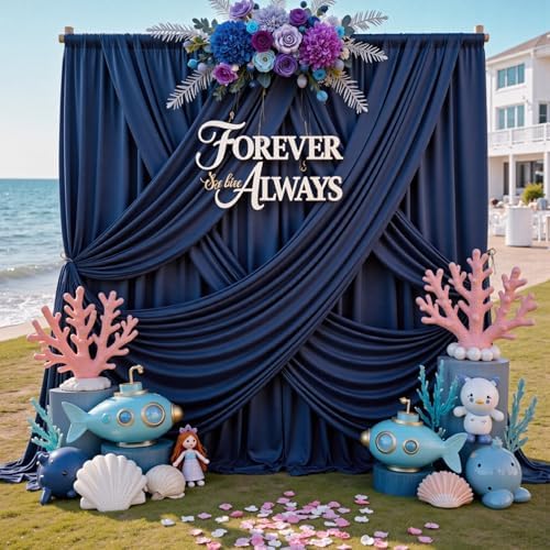 12ft x 10ft Navy Blue Backdrop Curtains for Parties, Wrinkle Free 2 Panels Photo Backdrop Drapes Back Drop Cloth