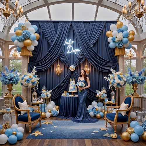12ft x 10ft Navy Blue Backdrop Curtains for Parties, Wrinkle Free 2 Panels Photo Backdrop Drapes Back Drop Cloth, alternate