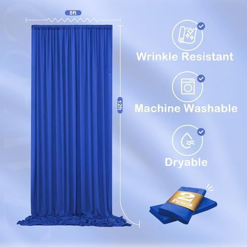 12ft x 10ft Royal Blue Backdrop Curtains for Parties, Wrinkle Free 2 Panels Photo Backdrop Drapes Back Drop, alternate view 6