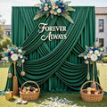 12ft x 10ft Wrinkle Free Hunter Green Backdrop Curtains for Parties, Silky Photo Backdrop Drapes 12FT Long Back