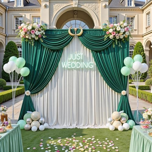 12ft x 10ft Wrinkle Free Hunter Green Backdrop Curtains for Parties, Silky Photo Backdrop Drapes 12FT Long Back, alternate