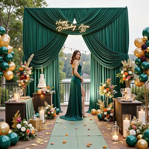 12ft x 10ft Wrinkle Free Hunter Green Backdrop Curtains for Parties, Silky Photo Backdrop Drapes 12FT Long Back, alternate