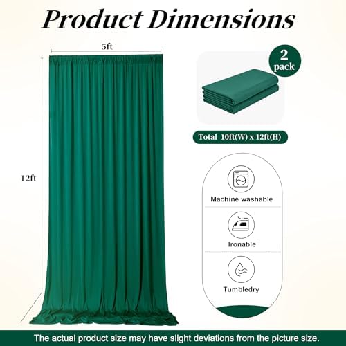 12ft x 10ft Wrinkle Free Hunter Green Backdrop Curtains for Parties, Silky Photo Backdrop Drapes 12FT Long Back, alternate