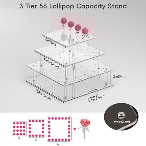 12in Cake Pop Stand Acrylic Cakepop Display Stand, Tree Clear Lollipop Holder,3 Tier Display Tower for Sweets,56, alternate