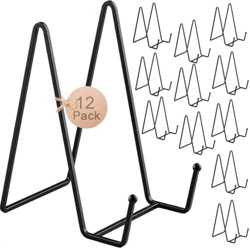 12Pack Black Metal Square Easel Stands Bulk 6in Plate Photo Display Holders in Black-12Pack