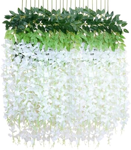 12Pack Wisteria Hanging Flower Garland 3.6Ft Artificial Arch Flower White in White