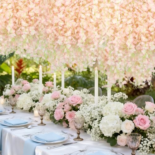 12Pack Wisteria Hanging Flower Garland 3.6Ft Artificial Flower Light Pink in Light Pink, alternate view 2