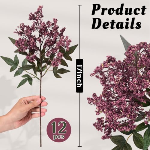 12Pcs 17In Faux Berry Stems, Artificial Nandina Branches Fall Decor, alternate view 3