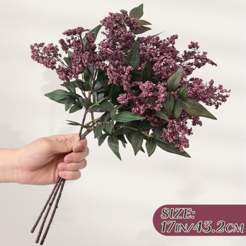 12Pcs 17In Faux Berry Stems, Artificial Nandina Branches Fall Decor, alternate view 6