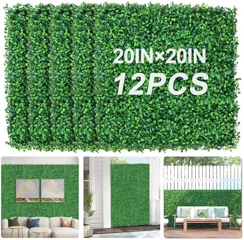 12Pcs 20" x 20" Grass Wall Panels, Anti-Fade Greenery Wall