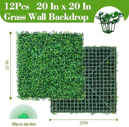 12Pcs 20" x 20" Grass Wall Panels, Anti-Fade Greenery Wall, alternate view 2