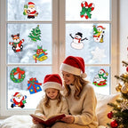 12Pcs 3D Christmas Window Clings Snowman Santa Claus Window Stickers in Red