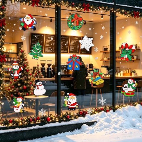 12Pcs 3D Christmas Window Clings Snowman Santa Claus Window Stickers in Red, alternate view 5