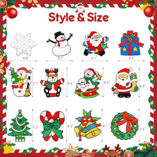 12Pcs 3D Christmas Window Clings Snowman Santa Claus Window Stickers in Red, alternate view 7