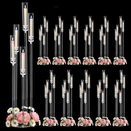 12PCS 5 Arms Acrylic Candelabra Centerpieces for Wedding, Floor Candle Holders Tall Set Clear Acrylic Candle