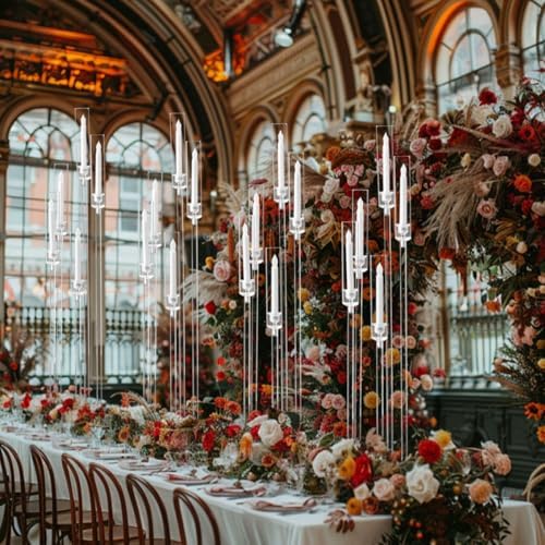 12PCS 5 Arms Acrylic Candelabra Centerpieces for Wedding, Floor Candle Holders Tall Set Clear Acrylic Candle, alternate view