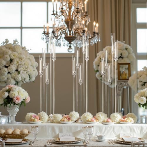12PCS 5 Arms Acrylic Candelabra Centerpieces for Wedding, Floor Candle Holders Tall Set Clear Acrylic Candle, alternate view