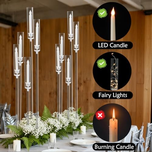 12PCS 5 Arms Acrylic Candelabra Centerpieces for Wedding, Floor Candle Holders Tall Set Clear Acrylic Candle, alternate view