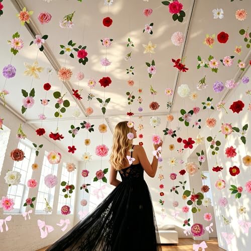 12Pcs 72Ft Wildflower Garland with Bow Hanging Flower Wall Backdrop, alternate view 2
