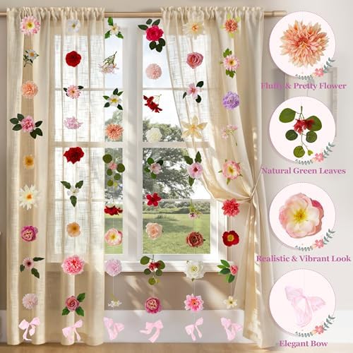 12Pcs 72Ft Wildflower Garland with Bow Hanging Flower Wall Backdrop, alternate view 6
