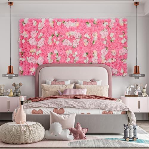 12pcs Artificial Flower Wall Backdrop 16.5"x16.5"- Dark Pink, alternate view 2