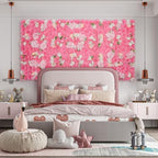 12pcs Artificial Flower Wall Backdrop 16.5"x16.5"- Dark Pink, alternate view 2