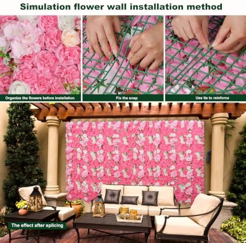12pcs Artificial Flower Wall Backdrop 16.5"x16.5"- Dark Pink, alternate view 6