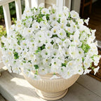 12PCS Artificial Flowers for Outdoor Decorations, Realistic Faux White Silk Petunia Flowers for Outside, Fake