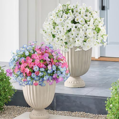 12PCS Artificial Flowers for Outdoor Decorations, Realistic Faux White Silk Petunia Flowers for Outside, Fake, alternate view