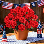 12PCS Artificial Geraniums for Outdoors, Fake Silk Red Flowers, alternate view 3
