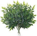 12pcs Artificial Greenery Stems Silk Green Leaves Fake 23in Ficus Garland Spray Plants Faux Greenery Decoration